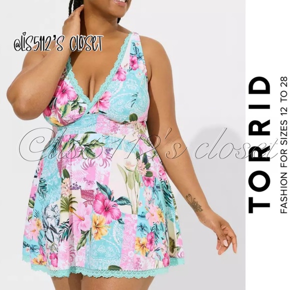 Torrid Multi-Color Lelani Floral Patchwork Wireless Swim Dress Swimsuit 4X 26 - Picture 1 of 16